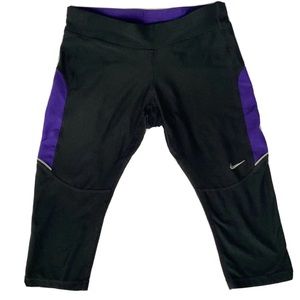 Nike Dri-FIT Capri Leggings Women Small Black/Purple Knit Stretch